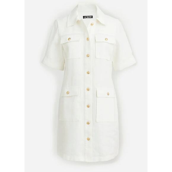 NWT J. Crew Gamine Shirtdress In White Linen Gold Button Detail 2 - Picture 3 of 10
